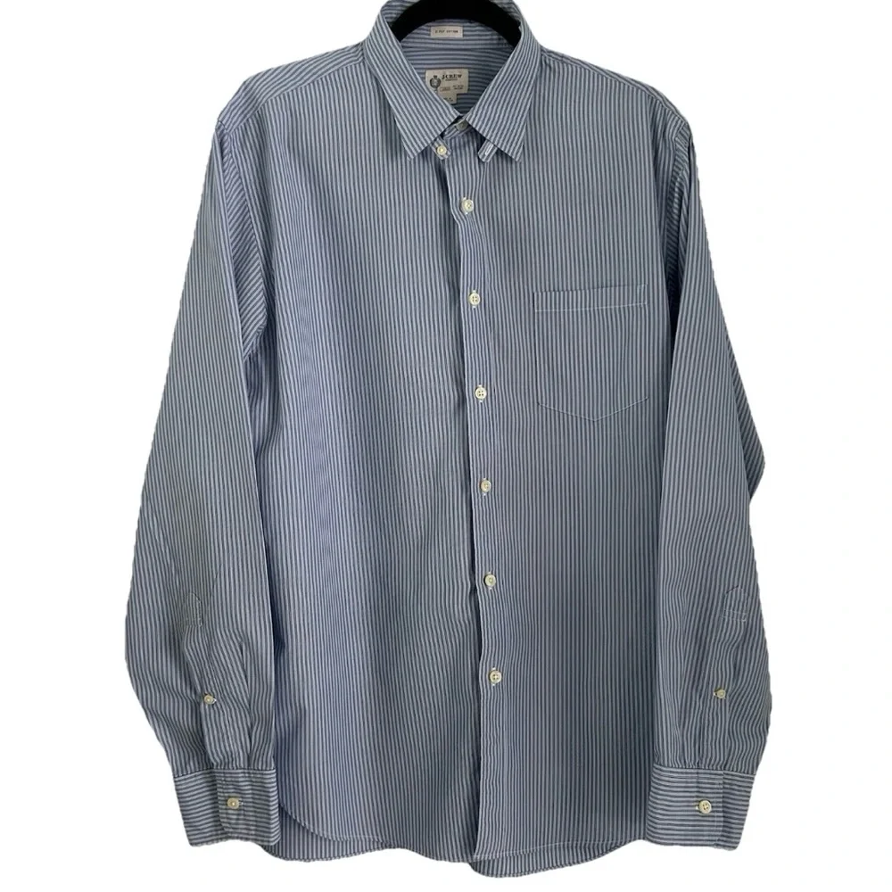 J.Crew 2-Ply Cotton Blue Stripe Dress Shirt L 16-16.5 Classic Fit Button Down